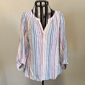 Chaps 💯 cotton Women's Striped Blouse in Pink, Blue, and Cream